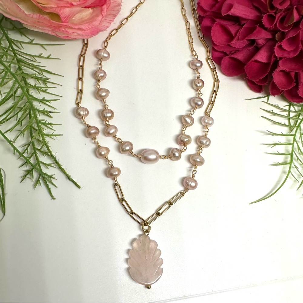 NEW⚜️Rose Quartz & Freshwater Pearl Hand Linked Necklace - Picture 4 of 9